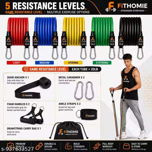 5 level resistance bands set for home workout - VedaWell