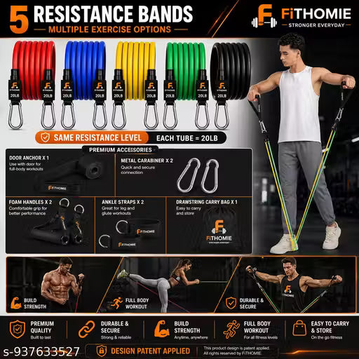 5 level resistance bands set for home workout - VedaWell