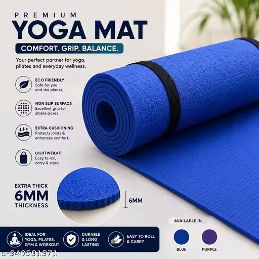 Anti-slip blue yoga mat for yoga and fitness - VedaWell