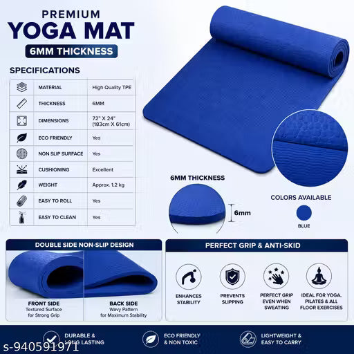 Anti-slip blue yoga mat for yoga and fitness - VedaWell